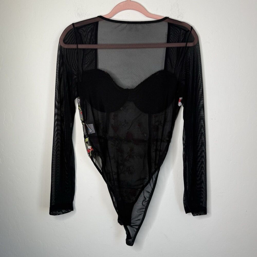 Womens Large Sheer Fairy Grunge Floral Long Sleeve Bodysuit Whimsigoth Ethereal - Picture 6 of 13